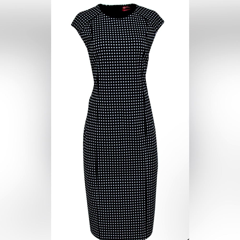 Max Mara - Black & White Polka Dot Cap Sleeve Jersey Dress Sz S